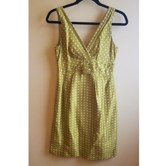 JCREW SILK DRESS SIZE 4 SMALL CHARTREUSE POLKA DOT - Picture 2 of 5